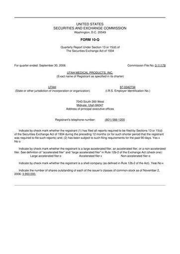 Thumbnail Utah Medical Products 10-Q Quarterly Report FY 