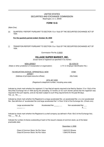 Thumbnail Village Super Market 10-Q Quarterly Report FY 
