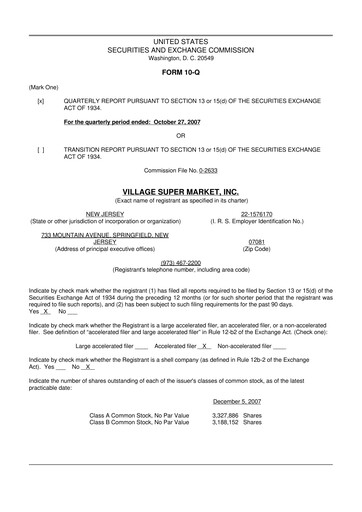 Thumbnail Village Super Market 10-Q Quarterly Report FY 