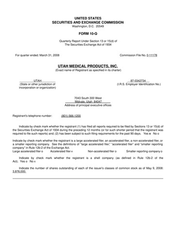 Thumbnail Utah Medical Products 10-Q Quarterly Report FY 