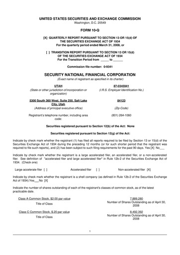 Miniature Security National Financial Corporation 10-Q Rapport trimestriel  