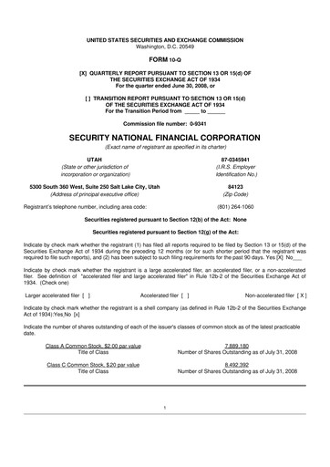Miniature Security National Financial Corporation 10-Q Rapport trimestriel  