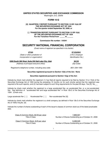 Miniature Security National Financial Corporation 10-Q Rapport trimestriel  