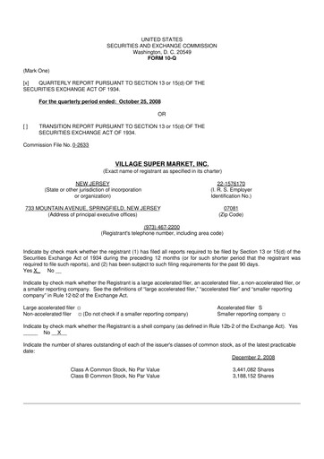 Thumbnail Village Super Market 10-Q Quarterly Report FY 