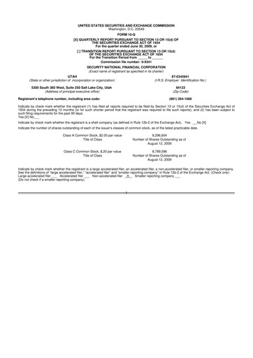 Miniature Security National Financial Corporation 10-Q Rapport trimestriel  