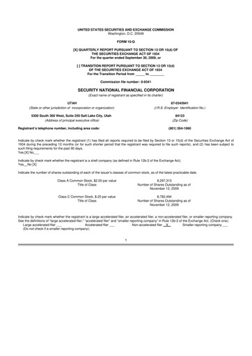 Miniature Security National Financial Corporation 10-Q Rapport trimestriel  