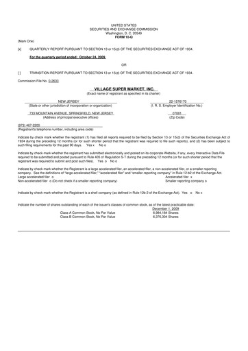 Thumbnail Village Super Market 10-Q Quarterly Report FY 