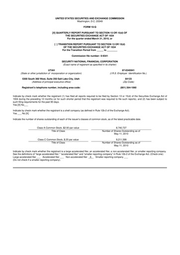 Miniature Security National Financial Corporation 10-Q Rapport trimestriel  