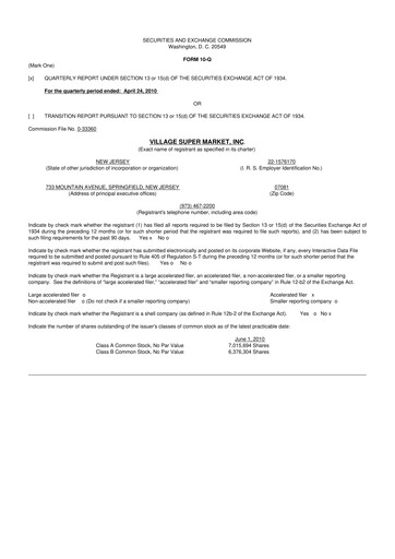 Thumbnail Village Super Market 10-Q Quarterly Report FY 
