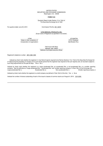 Thumbnail Utah Medical Products 10-Q Quarterly Report FY 