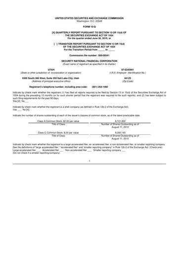 Miniature Security National Financial Corporation 10-Q Rapport trimestriel  