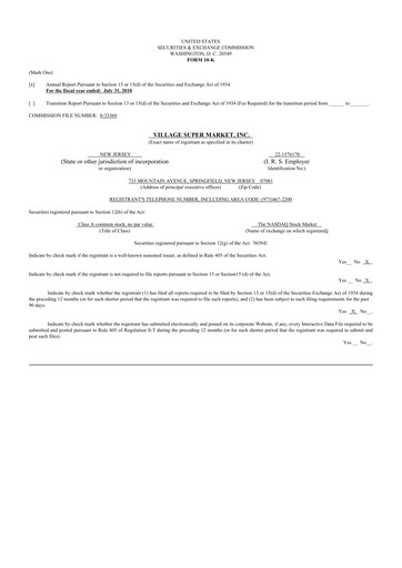 Thumbnail Village Super Market 10-K Annual Report 