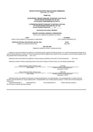 Miniature Security National Financial Corporation 10-Q Rapport trimestriel  