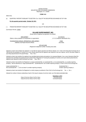 Thumbnail Village Super Market 10-Q Quarterly Report FY 