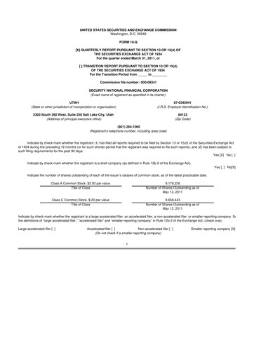 Miniature Security National Financial Corporation 10-Q Rapport trimestriel  