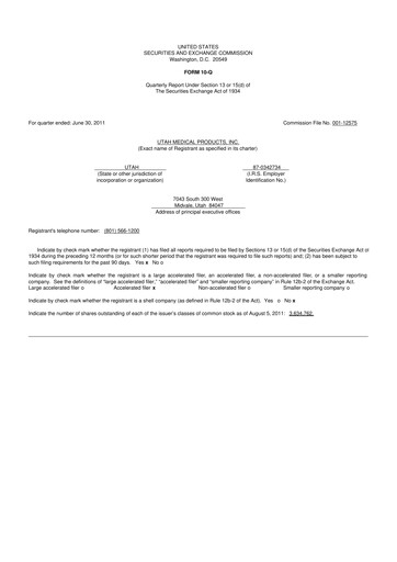 Thumbnail Utah Medical Products 10-Q Quarterly Report FY2011 