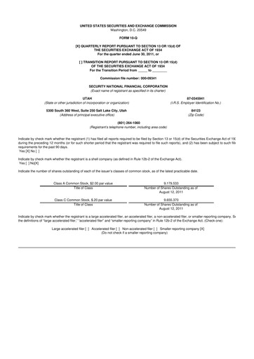Miniature Security National Financial Corporation 10-Q Rapport trimestriel 2011 