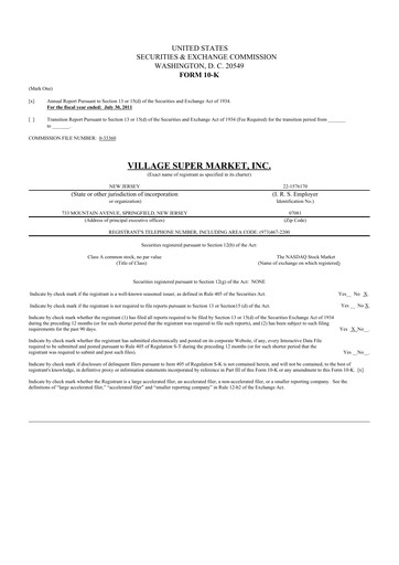 Thumbnail Village Super Market 10-K Annual Report 