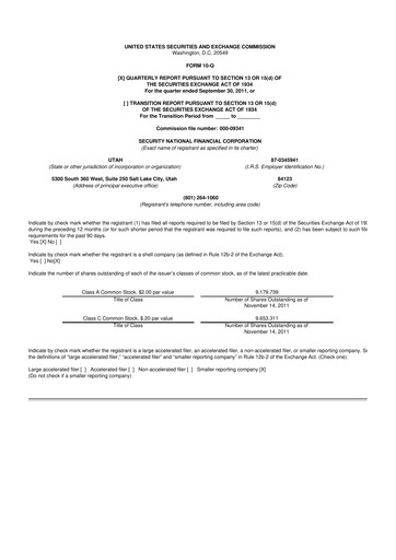 Miniature Security National Financial Corporation 10-Q Rapport trimestriel 2011 