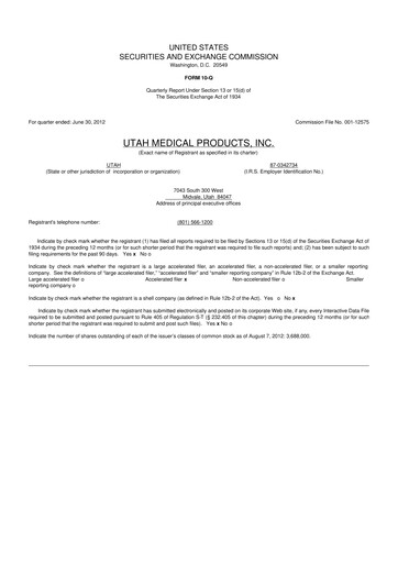 Thumbnail Utah Medical Products 10-Q Quarterly Report FY2012 