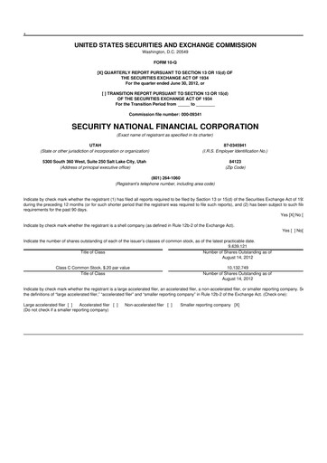 Miniature Security National Financial Corporation 10-Q Rapport trimestriel  