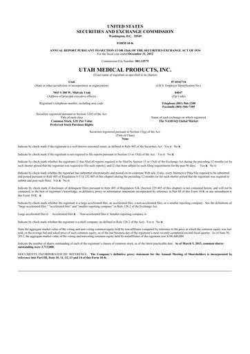 Thumbnail Utah Medical Products 10-K Annual Report 2012
