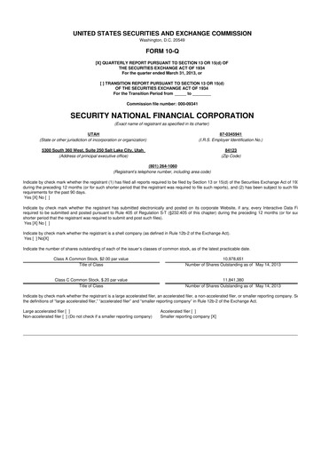 Miniature Security National Financial Corporation 10-Q Rapport trimestriel 2013 