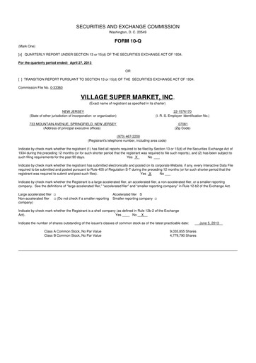 Thumbnail Village Super Market 10-Q Quarterly Report FY2013 