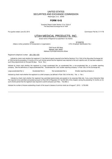 Thumbnail Utah Medical Products 10-Q Quarterly Report FY2013 