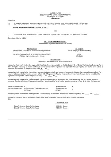 Thumbnail Village Super Market 10-Q Quarterly Report FY2014 