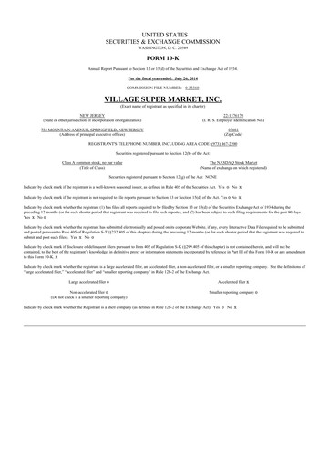 Thumbnail Village Super Market 10-K Annual Report 2014