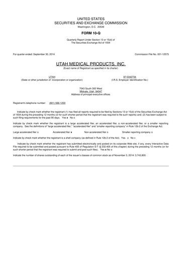 Thumbnail Utah Medical Products 10-Q Quarterly Report FY2014 