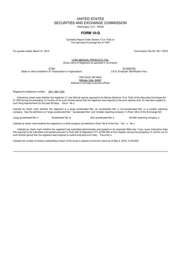 Thumbnail Utah Medical Products 10-Q Quarterly Report FY2015 