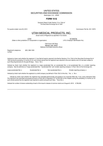 Thumbnail Utah Medical Products 10-Q Quarterly Report FY2015 