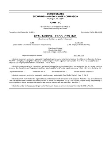 Thumbnail Utah Medical Products 10-Q Quarterly Report FY2015 