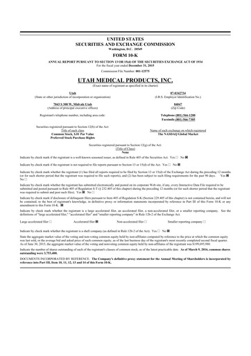 Thumbnail Utah Medical Products 10-K Annual Report 2015