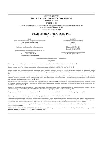 Thumbnail Utah Medical Products 10-K Annual Report 2016