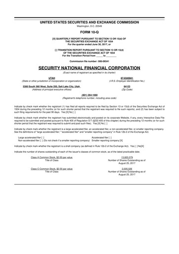 Miniature Security National Financial Corporation 10-Q Rapport trimestriel 2017 