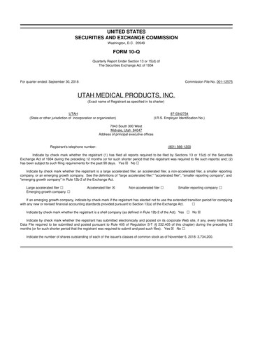 Thumbnail Utah Medical Products 10-Q Quarterly Report FY2018 