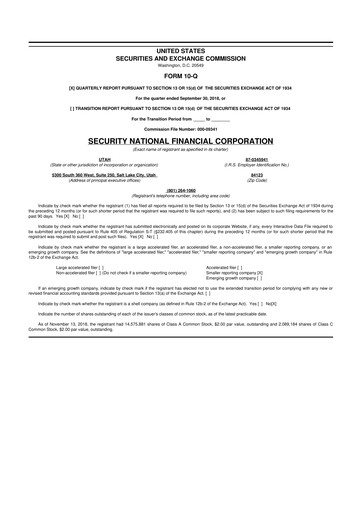 Miniature Security National Financial Corporation 10-Q Rapport trimestriel 2018 