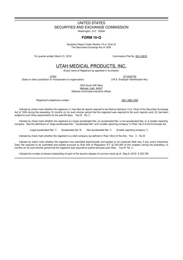 Thumbnail Utah Medical Products 10-Q Quarterly Report FY2019 