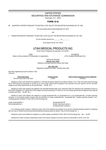 Thumbnail Utah Medical Products 10-Q Quarterly Report FY2019 