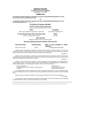 Miniature Security National Financial Corporation 10-Q Rapport trimestriel 2020 