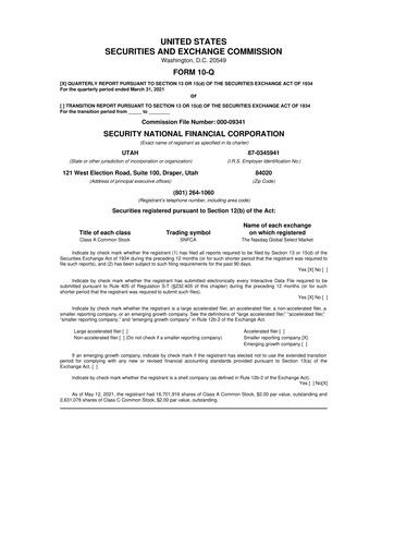 Miniature Security National Financial Corporation 10-Q Rapport trimestriel 2021 