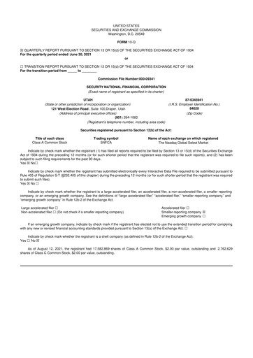 Miniature Security National Financial Corporation 10-Q Rapport trimestriel 2021 