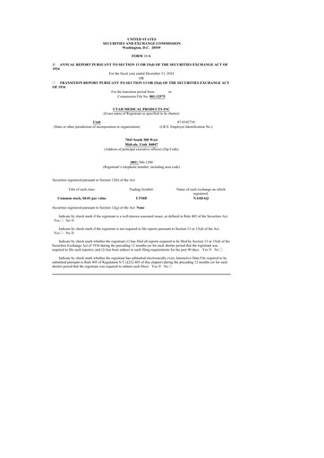 Thumbnail Utah Medical Products 10-K Annual Report 2024