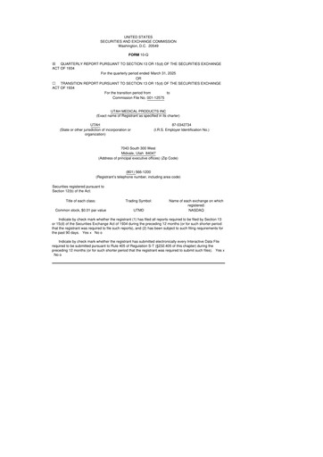 Thumbnail Utah Medical Products 10-Q Quarterly Report FY2025 