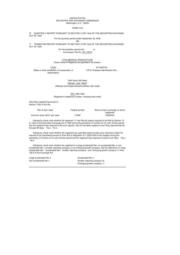 Thumbnail Utah Medical Products 10-Q Quarterly Report FY2025 