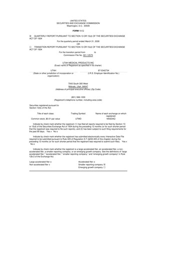 Thumbnail Utah Medical Products 10-Q Quarterly Report FY 