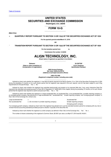 Miniature Align Technology
 10-Q Rapport trimestriel 2018 